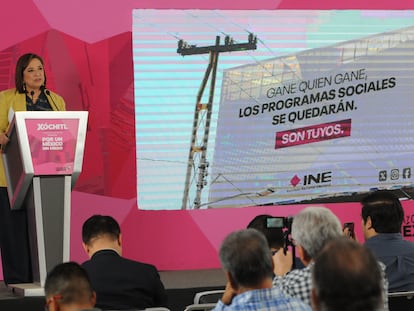 Xóchitl Gálvez durante su conferencia de prensa el 27 de marzo del 2024.