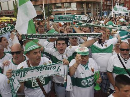 Manifestación de aficionados del Elche el pasado 2 de julio.