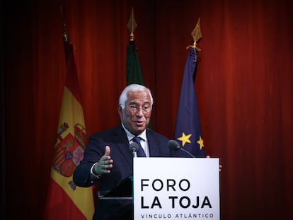 El primer ministro portugués, António Costa, interviene durante la primera edición del Foro La Toja, este miércoles en Lisboa (Portugal).