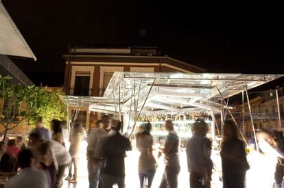 Terraza del restaurante La cocina de San Antón, en la azotea del mercado de San Antón.