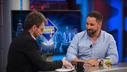 Santiago Abascal siendo entrevistado por Pablo Motos durante su visita a 'El Hormiguero' el 10 de octubre de 2019.