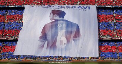 El mural gigante desplegado en el Camp Nou con motivo de la despedida del capitán.