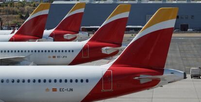 Aviones de Iberia en el aeropuerto de Madrid-Barajas.