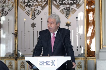 presidente de Bolsas y Mercados Espanoles (BME), Antonio Zoido, durante su discurso de Navidad.