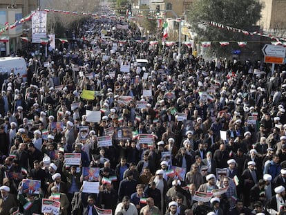 Manifestaci&oacute;n a favor del Gobierno de Ir&aacute;n este mi&eacute;rcoles en Teher&aacute;n.