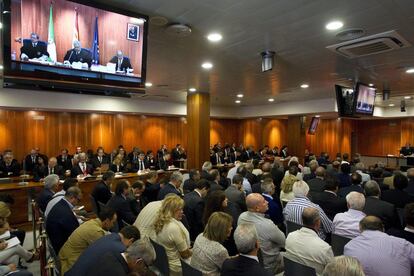La sala más grande de la Audiencia de Málaga, donde se ha leído la sentencia del 'caso Malaya'.