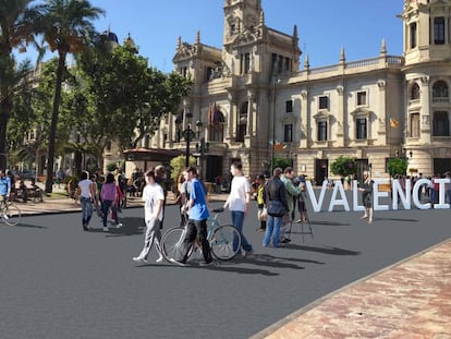 Imagen virtual de cómo quedaría la peatonalización de la plaza del Ayuntamiento de Valencia. (Ayuntamiento de Valencia)