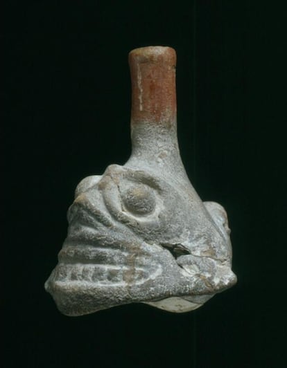 An Aztec skull whistle.