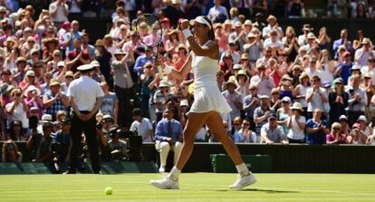 Muguruza, després de vèncer Radwanska.