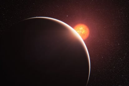 Ilustración de un exoplaneta tipo supertierra en órbita de la estrella GJ 1214, a 40 años luz del Sol.
