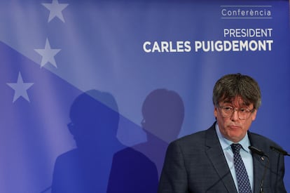 El 'expresident' catalán Carles Puigdemont, durante la rueda de prensa ofrecida el día 5 en Bruselas.