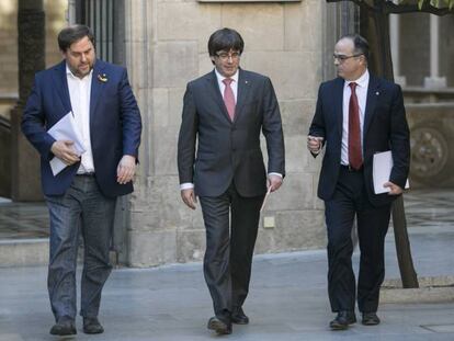 Oriol Junqueras, Carles Puigdemont y Jordi Turull, esta semana en Barcelona.