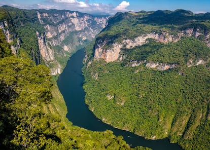 Vista aérea del cañón del Sumidero, en Chiapas (México):