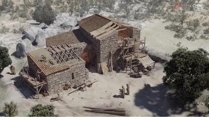 Reconstrucción del posible aspecto de la iglesia excavada por Audema en el yacimiento de La Cabilda