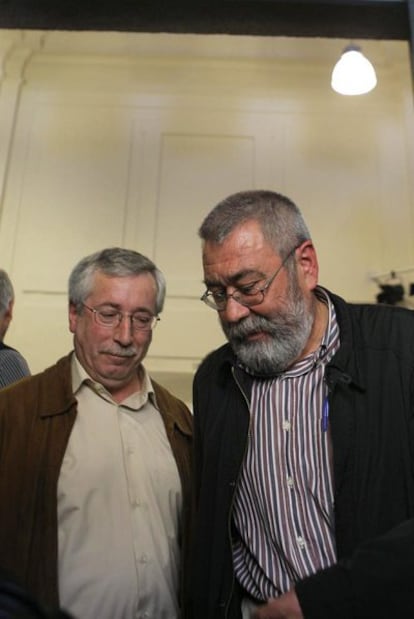 Toxo (CC OO) y Méndez (UGT), tras anunciar la huelga general para el 29 de septiembre.