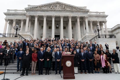 Nancy Pelosi, durante su intervención este viernes en un acto de homenaje a las víctimas del asalto al Capitolio del 6 de enero de 2021.