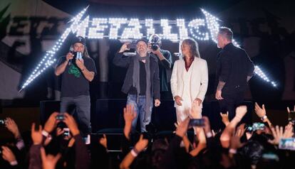 Los miembros de Metallica, Robert Trujillo, Lars Ulrich, Kirk Hammett y James Hetfield, en un acto de promoci&oacute;n de su nuevo disco en Ciudad de M&eacute;xico, el pasado viernes, 28 de octubre.
