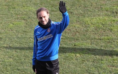 Sergio García, en un entrenamiento del Espanyol.