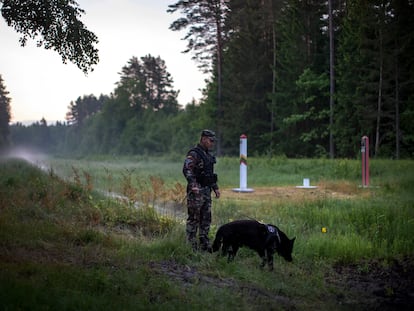 Un guardia lituano patrulla la frontera con Bielorrusia, el 10 de junio.