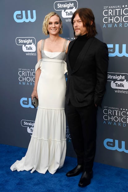 Diane Kruger confirmó sobre la alfombra azul su relación con el actor Norman Reedus, de The Walking Dead. Para la ocasión eligió el blanco impoluto de un Vera Wang.