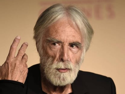 O cineasta austríaco Michael Haneke em entrevista coletiva de apresentação do filme “Happy End”, durante a 70a edição do Festival Internacional de Cinema de Cannes (França).