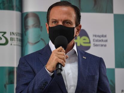 O governador de São Paulo, João Doria, durante coletiva de imprensa realizada no dia 17 de fevereiro em Serrana (SP).