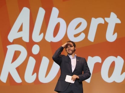 El candidato de Ciutadans (C's) a la Generalitat, Albert Rivera, en el Auditorio del Palau de Congressos de la Fira, en Barcelona.