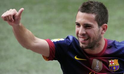 Jordi Alba, ayer, durante su presentación.