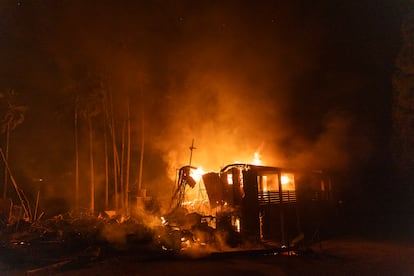 The West Side Waldorf school on Sunset Boulevard, up in flames on Friday.