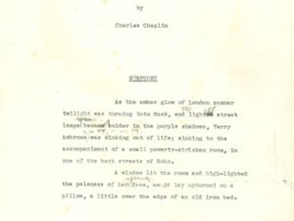 Primera página del texto de 'Footlights' de Charles Chaplin.
