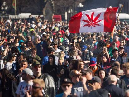 Manifestación por la legalización de la marihuana en Canadá. 