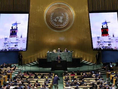 El secretario general de la ONU, António Guterres, durante su intervención ante la 77ª Asamblea General de Naciones Unidas, en Nueva York.