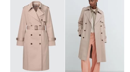 La gabardina para mujer de estilo otoñal de la firma Uniqlo se vende en dos colores suaves y en un gran número de tallas.