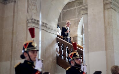 Antoine Compagnon, en su ceremonia de ingreso en la Academia Francesa, en París, el mayo de 2023.