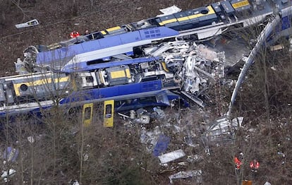 Los dos trenes siniestrados el pasado 9 de febrero cerca de Bad Aibling, en el Estado alemán de Baviera.