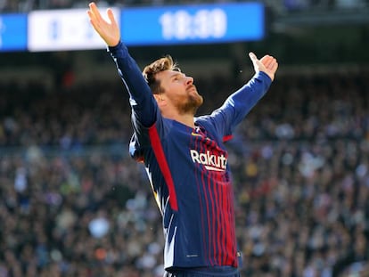 Maior artilheiro do clássico, Messi marcou mais uma vez no Bernabéu.