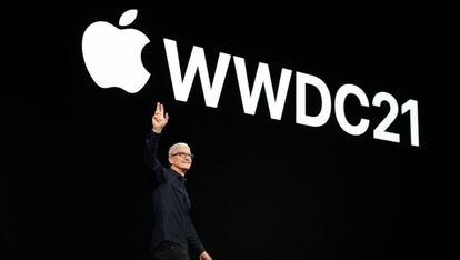 El consejero delegado de Apple, Tim Cook, en la WWDC21, este lunes.