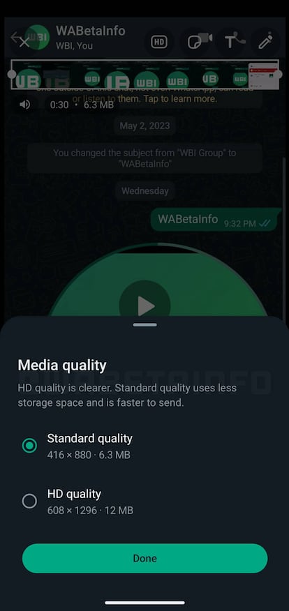 Elegir calidad de vídeo en WhastApp