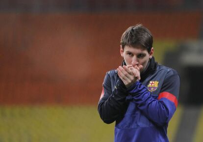 Messi, en el entrenamiento en Moscú.