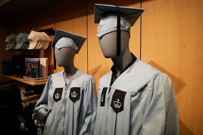 Graduation gowns inside a Barnes & Noble Education location on the Columbia University campus in New York, on March 7, 2023.