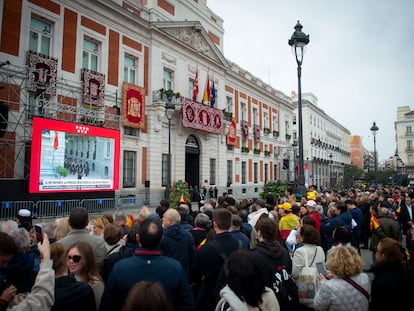 Ambiente de este martes en la Puerta del Sol.