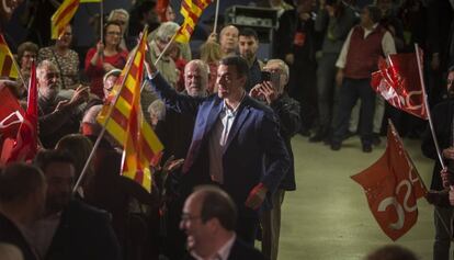 Pedro Sánchez en un mitin de las generales del 28-A en Badalona.