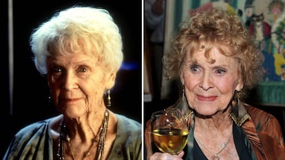 Gloria Stuart, en 'Titanic' y en la celebración de sus 100 años, en julio de 2010.