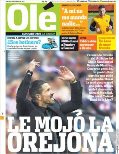 Portada del diario Olé