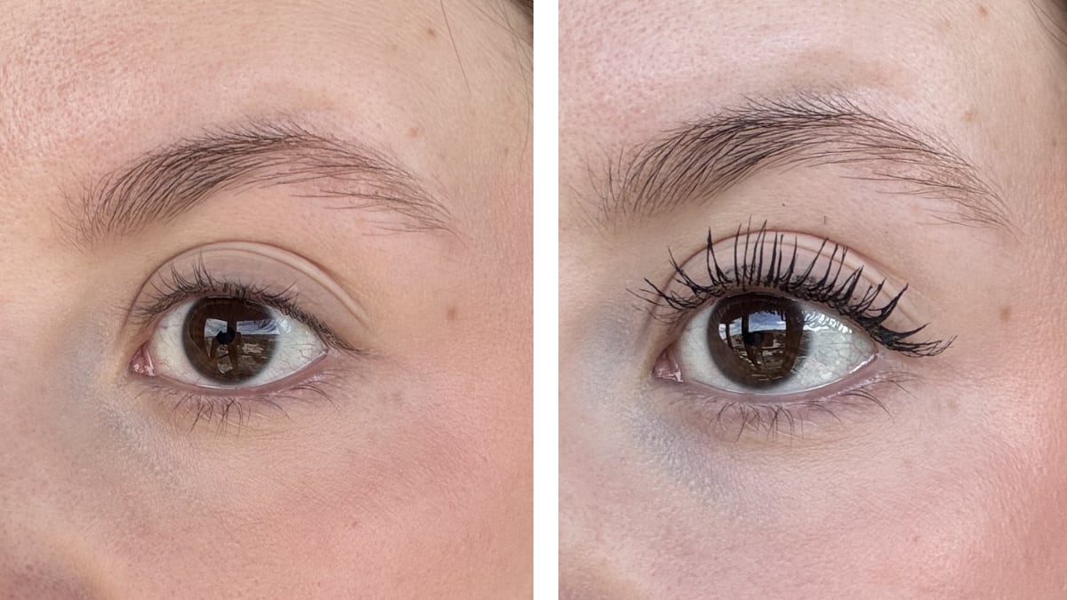 Mis ojos antes y después de usar la máscara de pestañas Size Up de Sephora Collection.