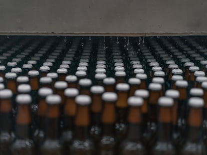 Botellas en una línea de producción de cerveza, en Zapopan (Estado de Jalisco).