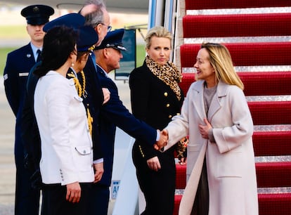 Giorgia Meloni a su llegada a Washington este miércoles.