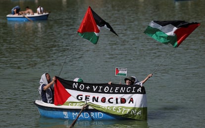 Manifestación a favor de Palestina, este sábado en El Retiro de Madrid.