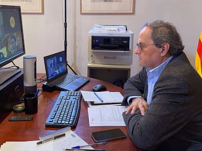 Quim Torra, en la reunión semanal de Govern per videoconferencia.