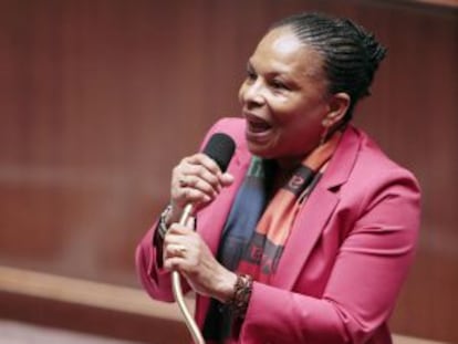 La ministra de Justicia francesa, Christiane Taubira, defiende el matrimonio gay en la Asamblea.